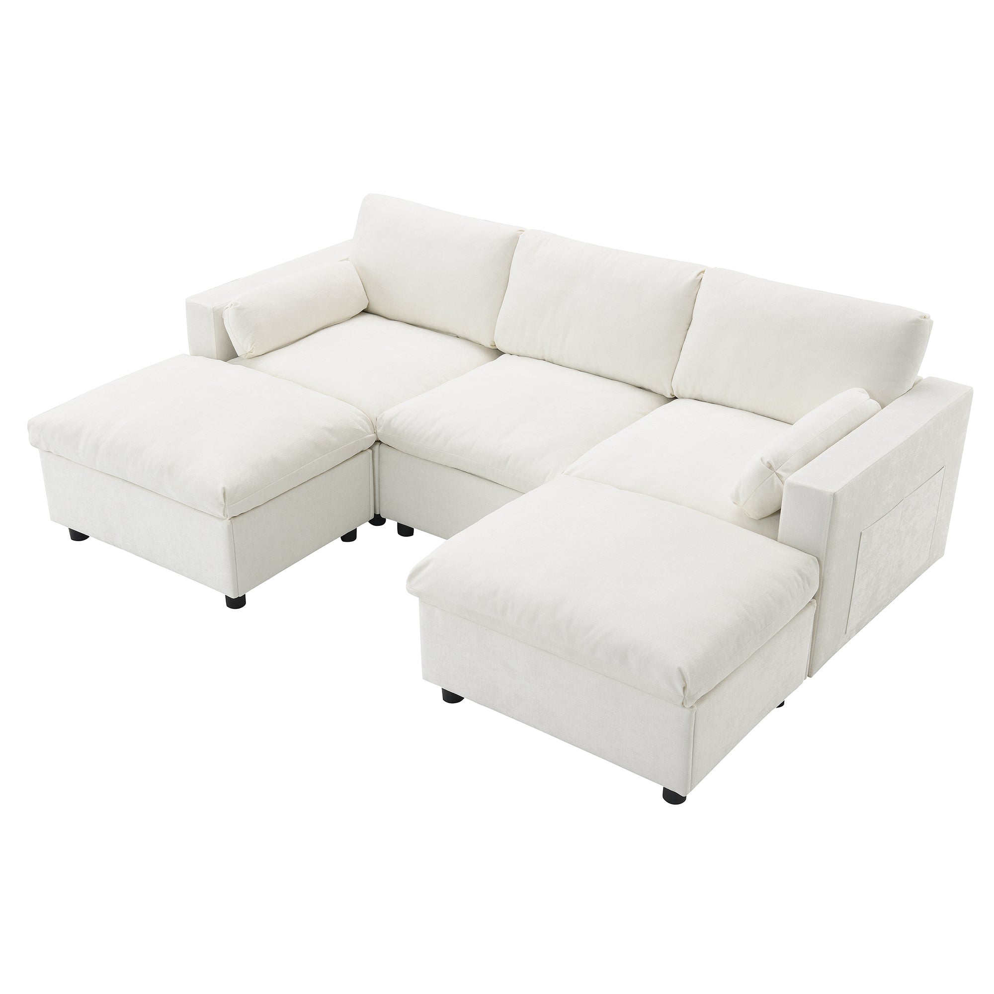 Canapé d'angle modulaire Cloud avec poches de rangement et 2 poufs amovibles