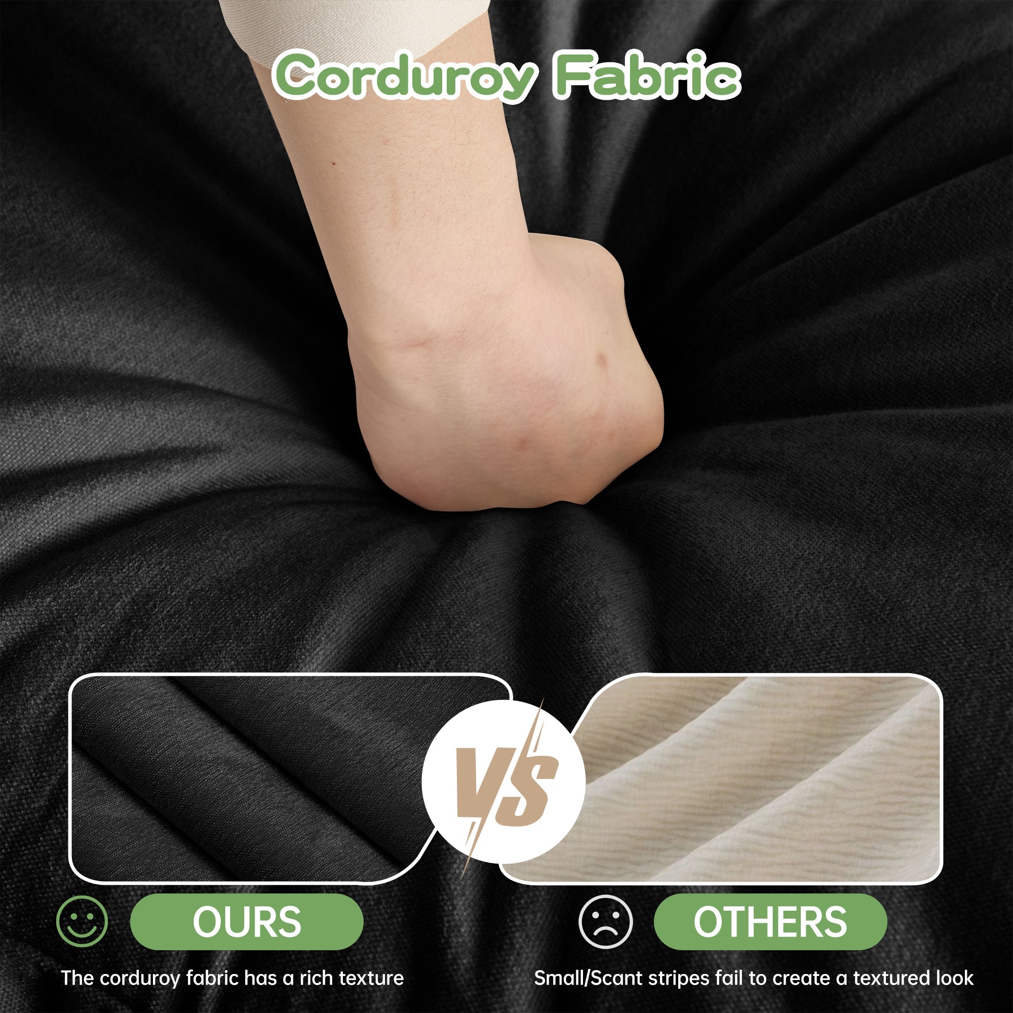 Walker Edison | Canapé deux places noir à assise large et profonde, déhoussable, avec pouf 