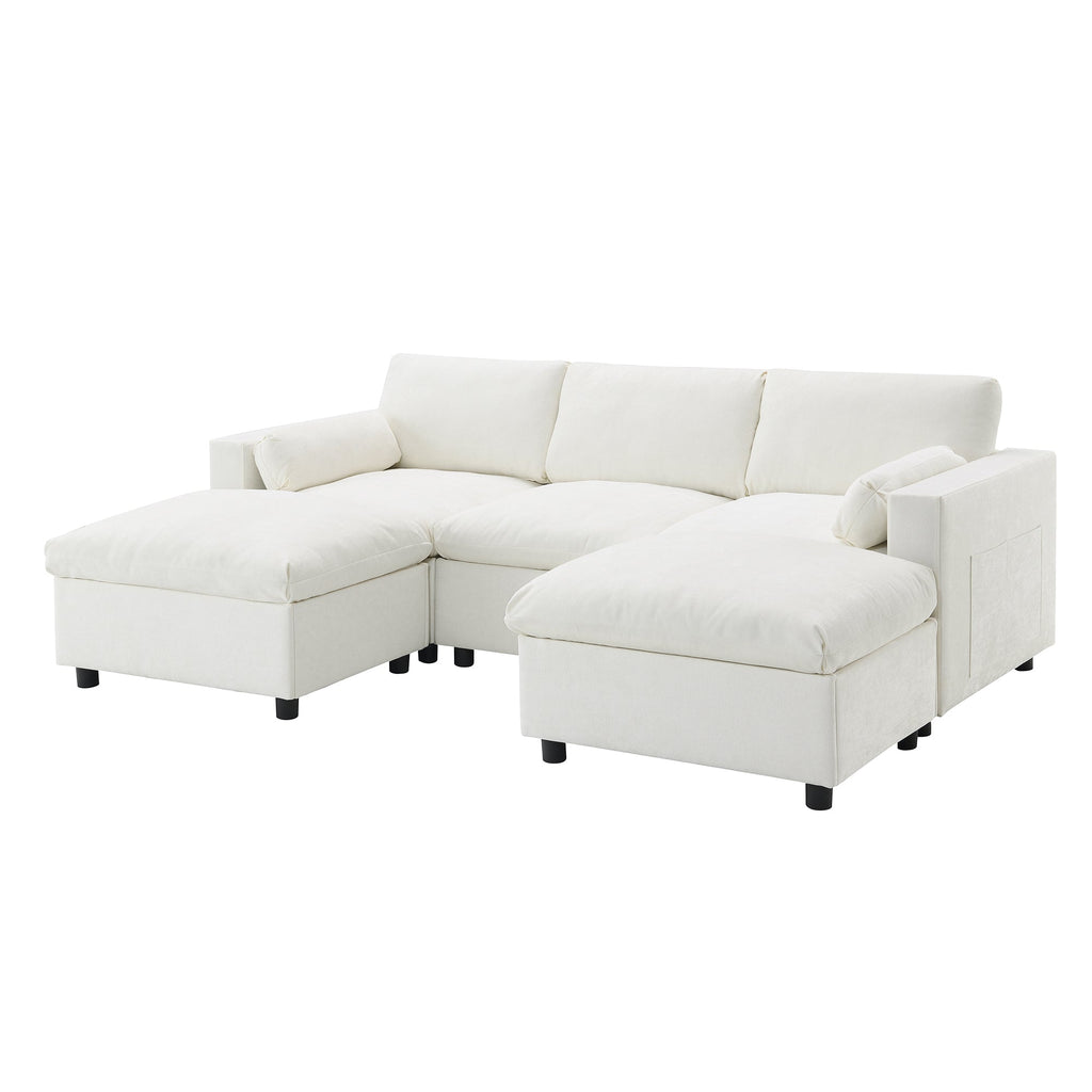 Canapé d'angle modulaire Cloud avec poches de rangement et 2 poufs amovibles
