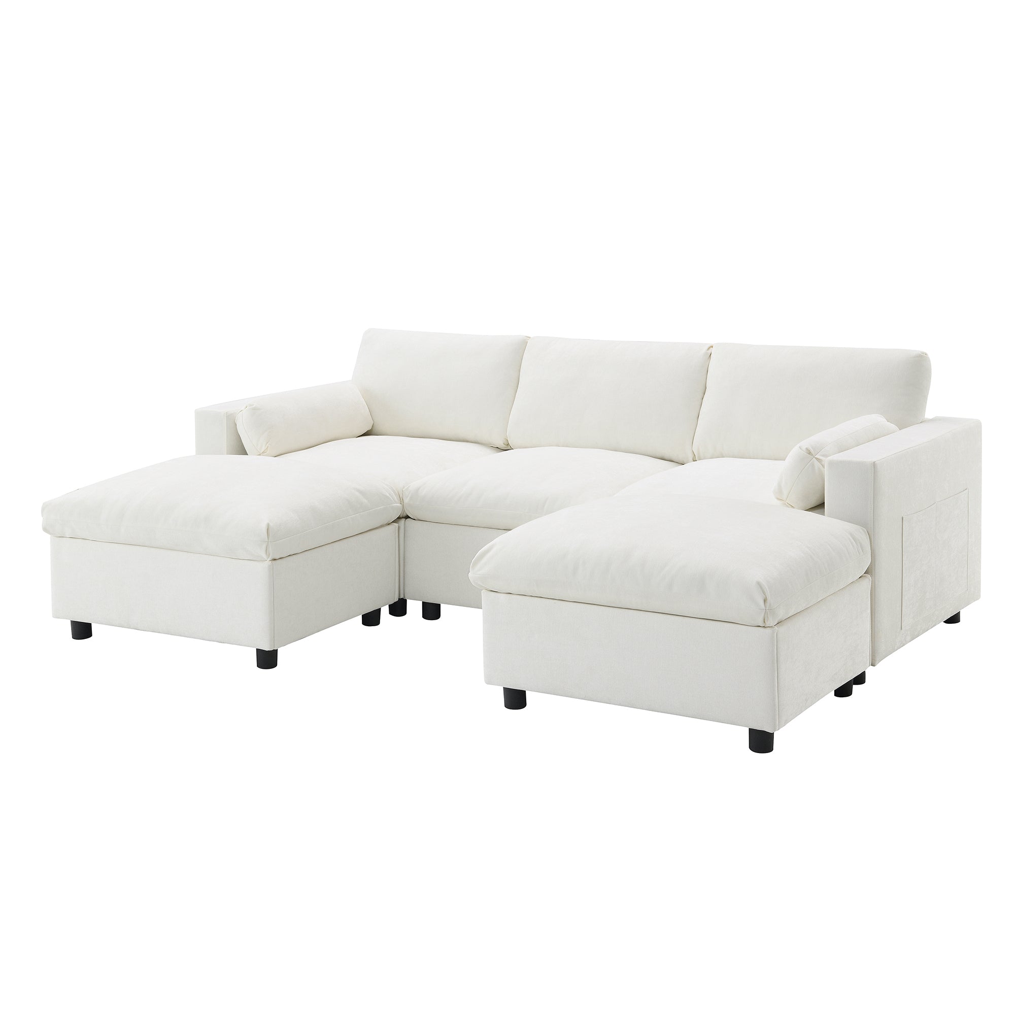 Canapé d'angle modulaire Cloud avec poches de rangement et 2 poufs amovibles