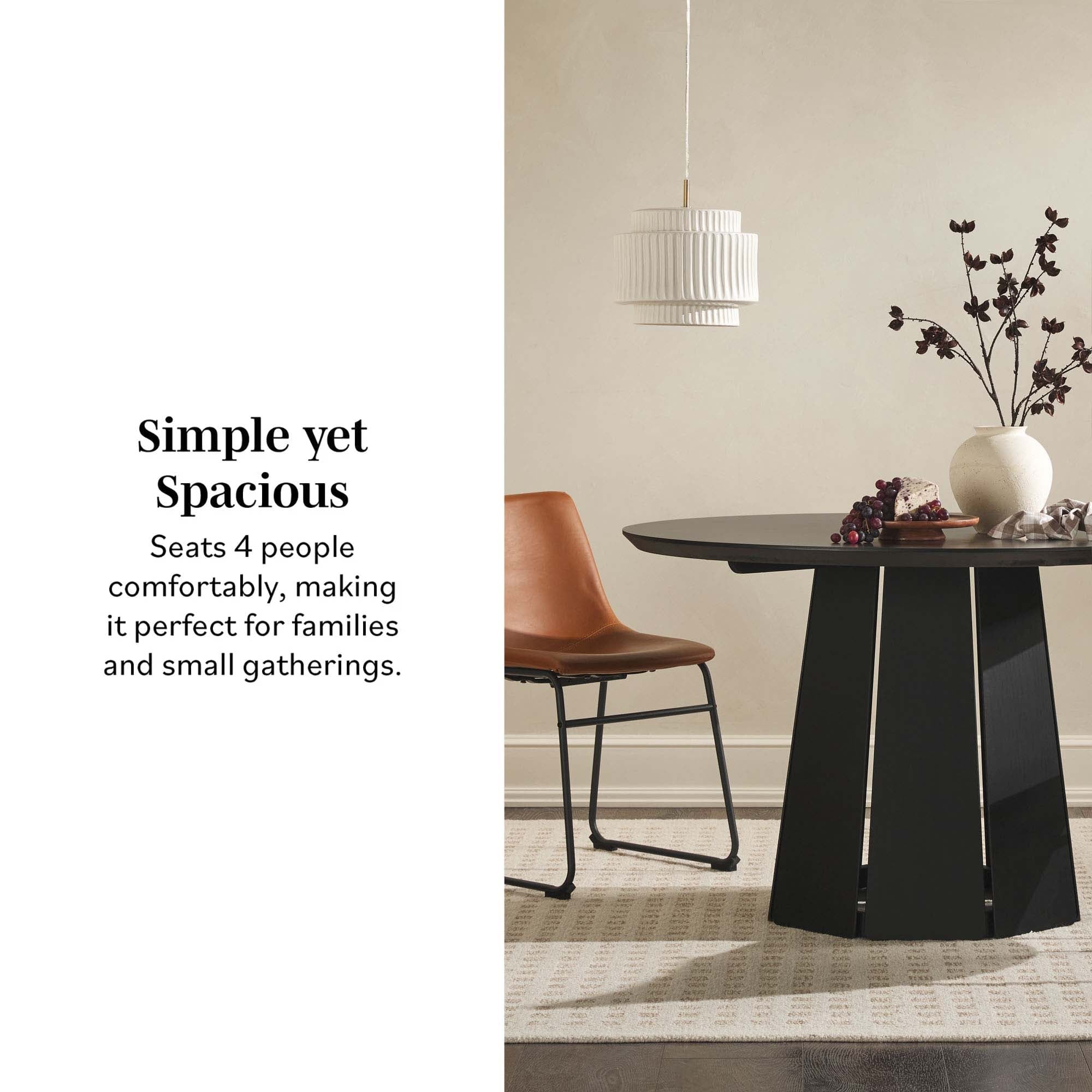 Table de salle à manger ronde en bois massif Koa 48 avec pied central