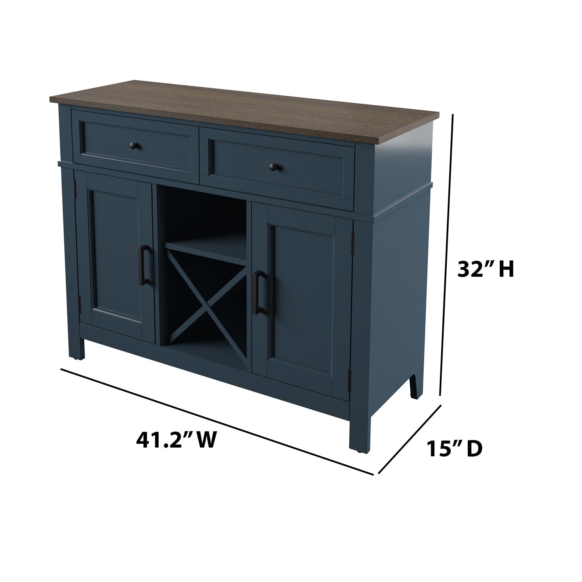 Buffet de style campagnard avec étagères à vin et rangement pour verres à pied