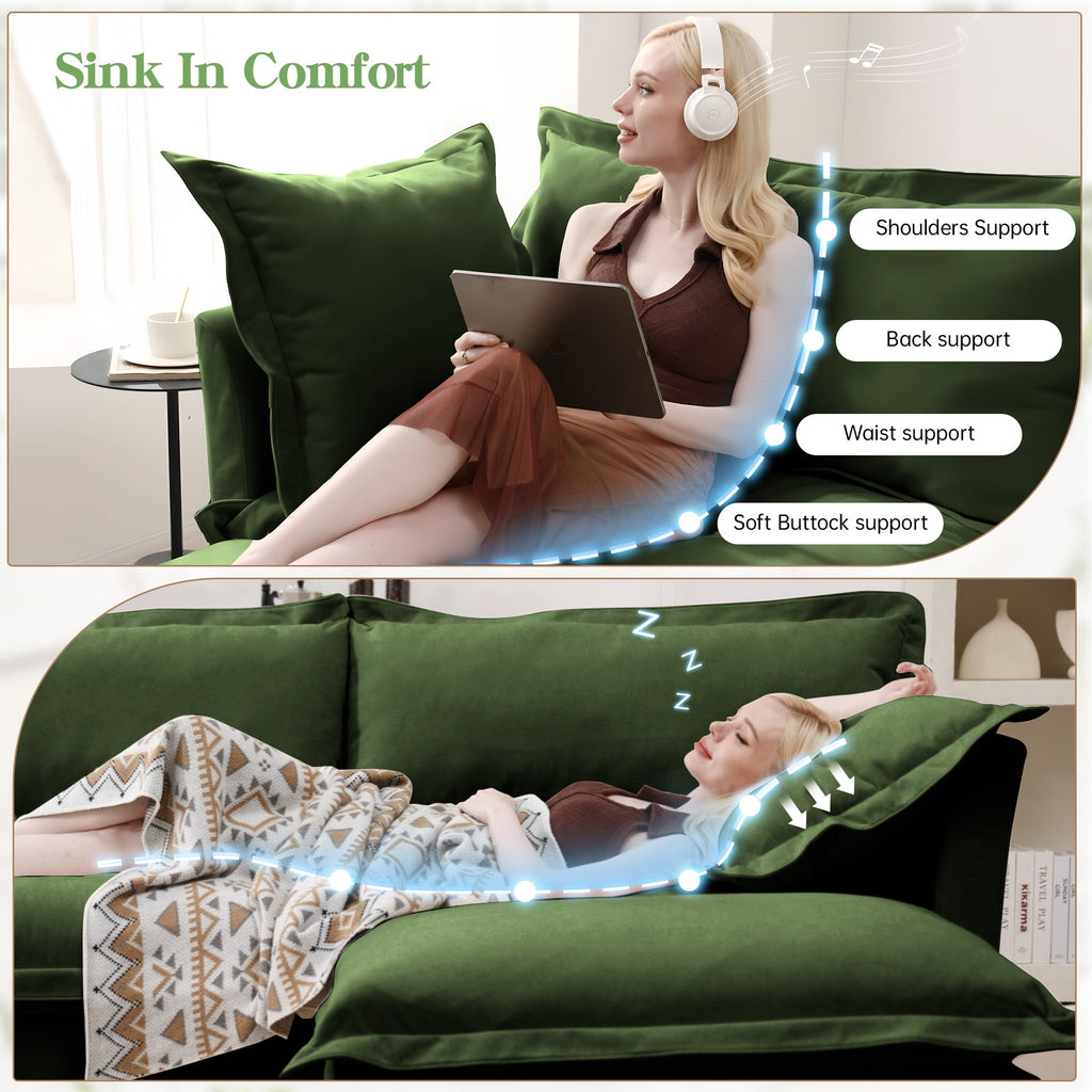 Walker Edison | Canapé deux places large et profond avec housse amovible et 2 poufs 