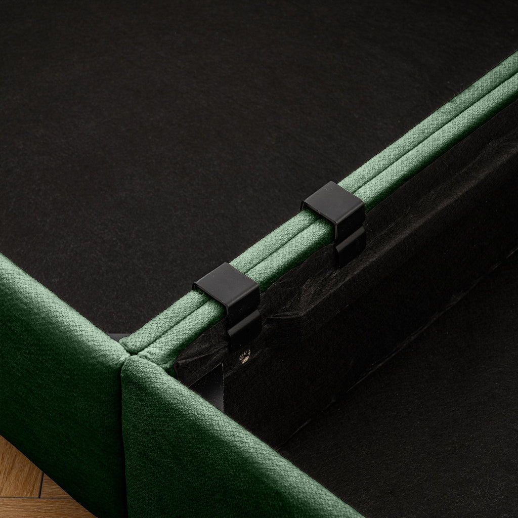 Walker Edison | Élégant canapé d'angle en chenille verte avec assise de rangement et pouf