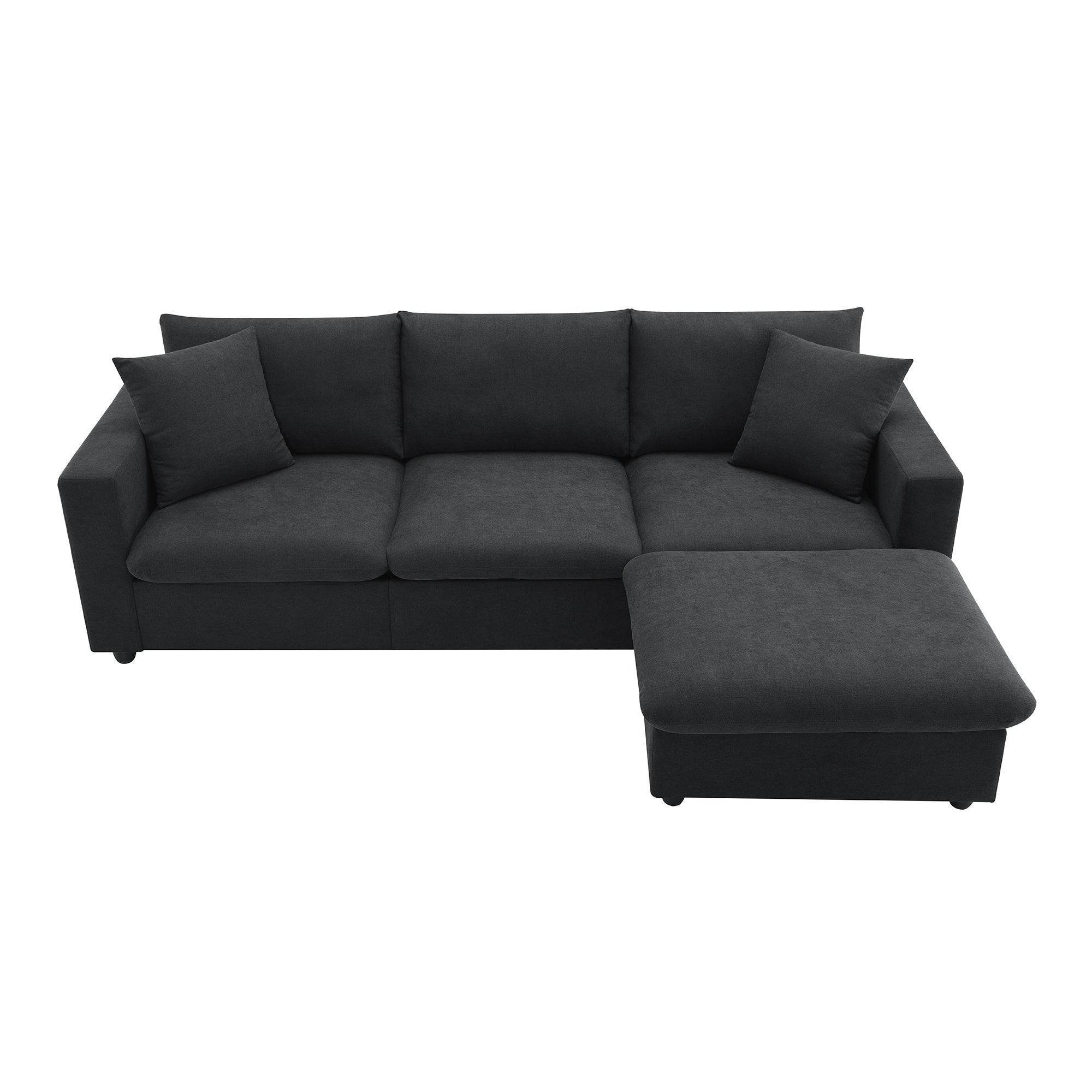 Walker Edison | Canapé d'angle moderne en chenille noire avec pouf