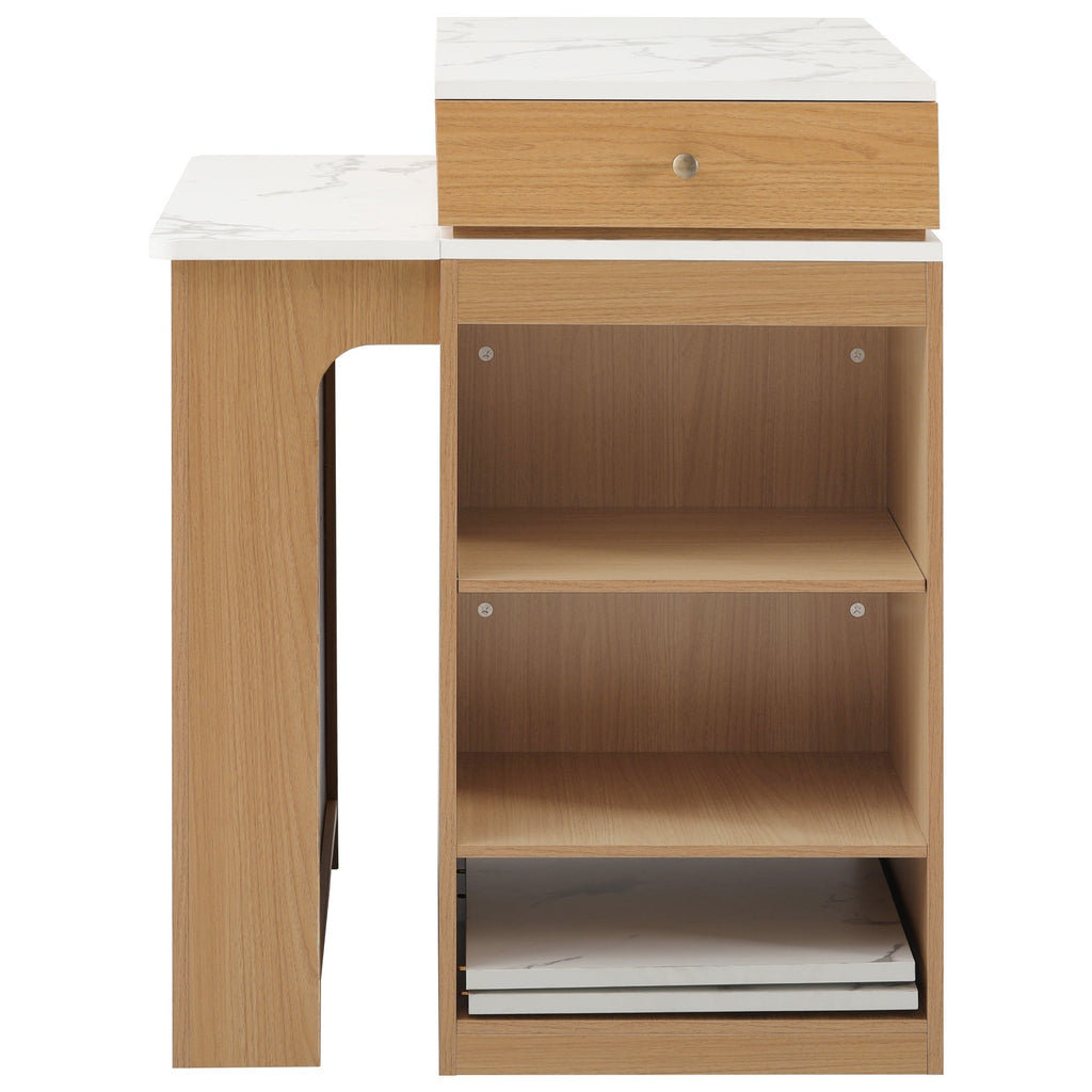 Îlot de cuisine de 181 cm avec table à manger extensible, nombreux rangements et prise électrique