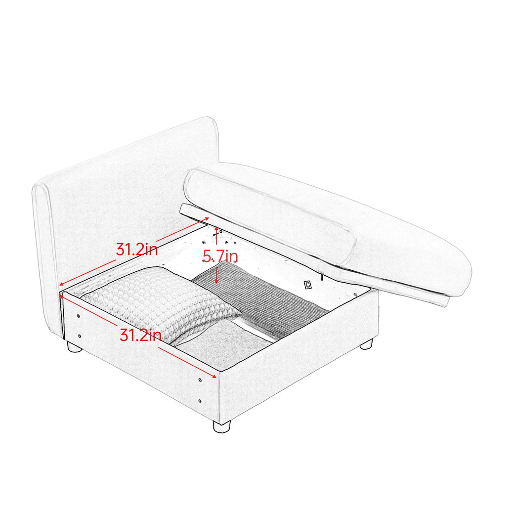 Walker Edison | Canapé d'angle contemporain en chenille blanche avec rangement et pouf