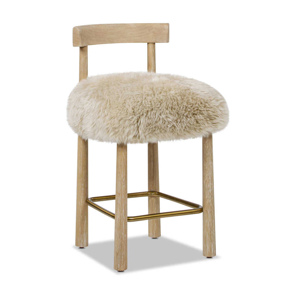 Tabouret de bar Arden 27,5 cm en fourrure véritable, hauteur comptoir