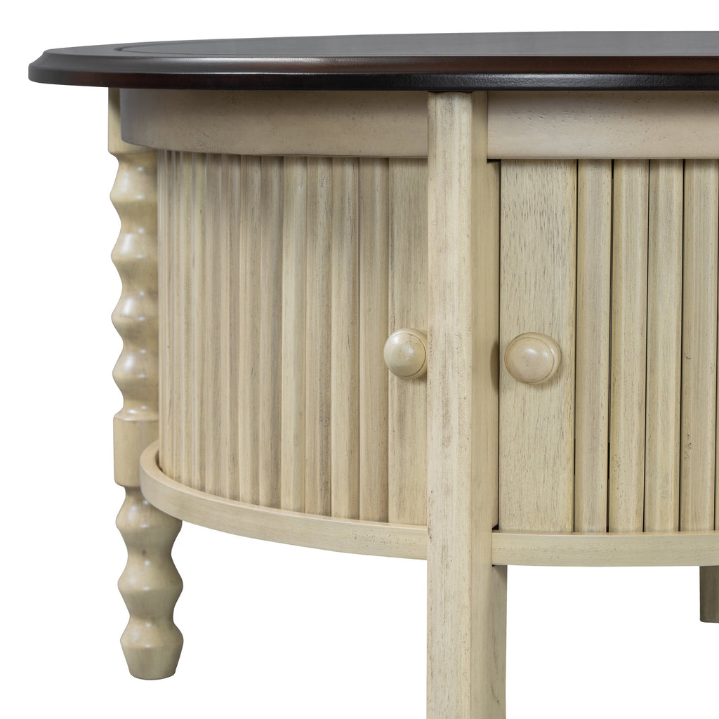 Table basse ronde de style traditionnel de 77 cm avec porte coulissante de rangement