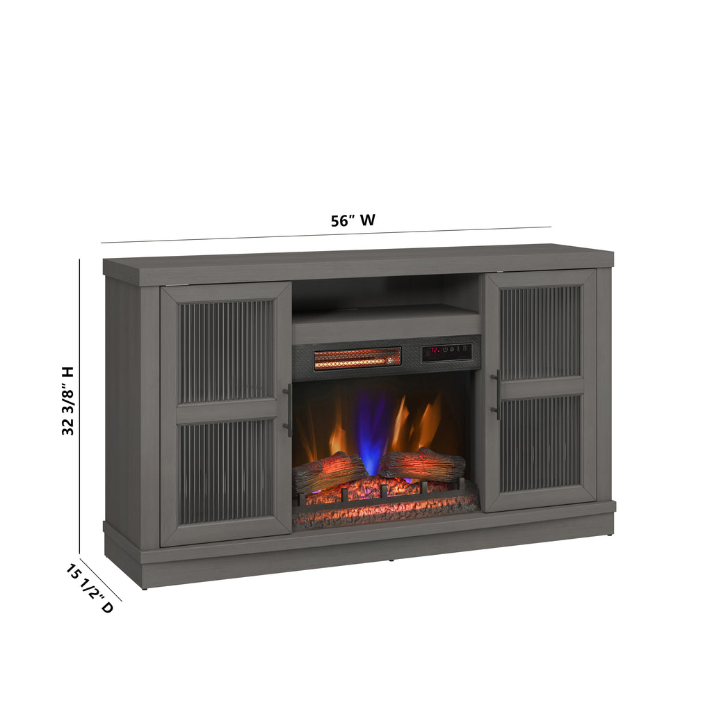 Duraflame ? Meuble TV avec cheminée électrique et porte en verre cannelé