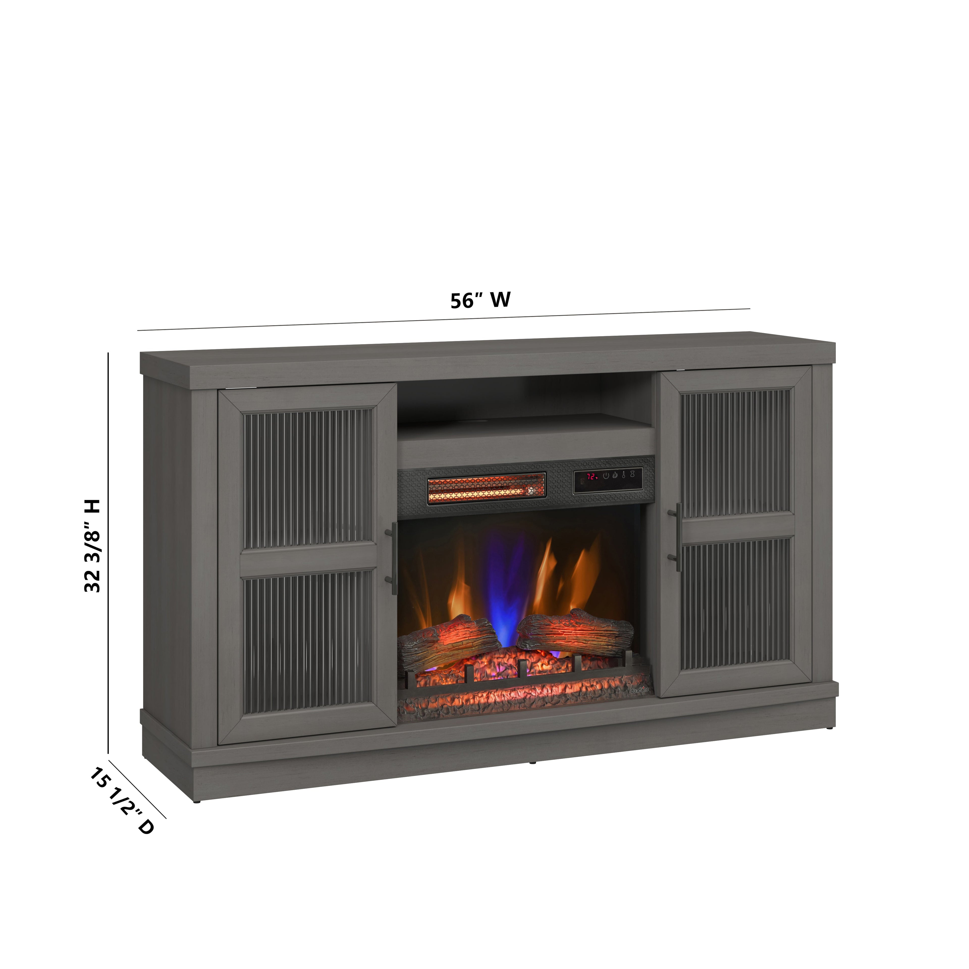 Duraflame ? Meuble TV avec cheminée électrique et porte en verre cannelé