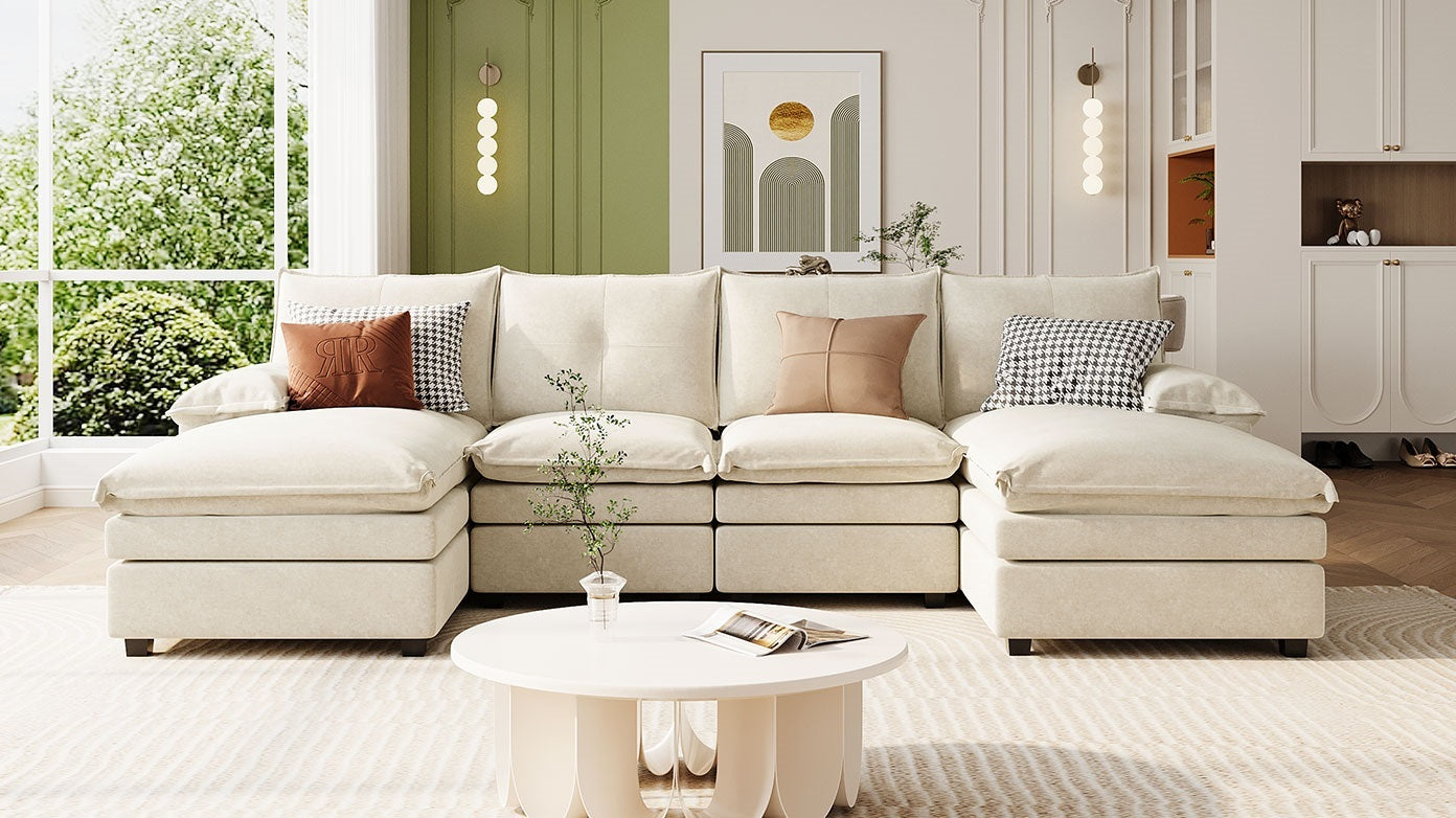 Walker Edison | Canapé d'angle en chenille avec coussins d'accoudoirs réglables 