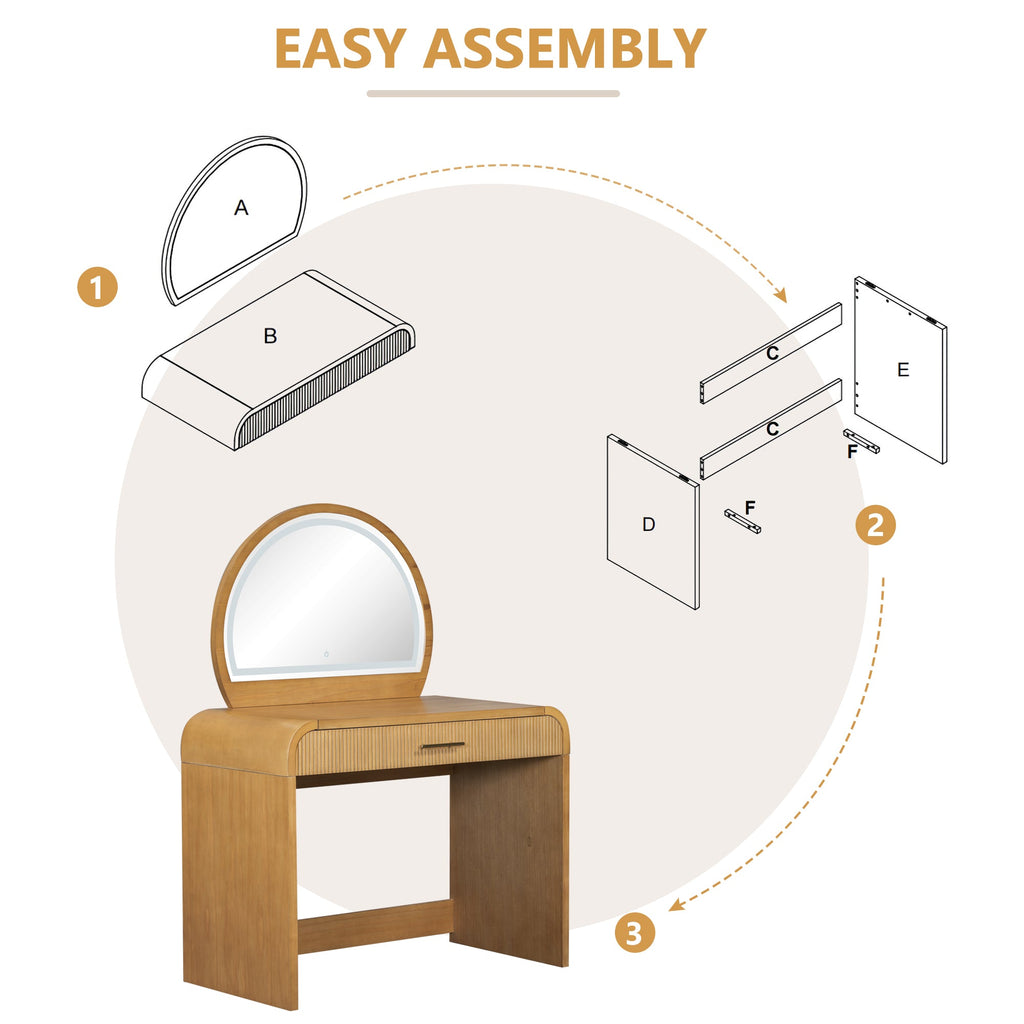 Walker Edison | Coiffeuse au design moderne à courbes cannelées