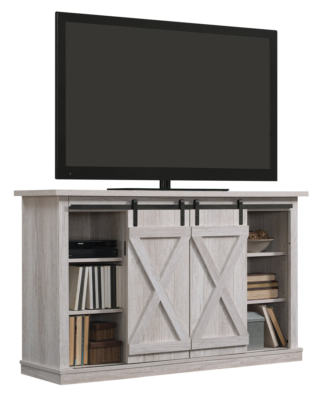 Portes coulissantes de style grange, meuble TV en peuplier de 137 cm, console multimédia