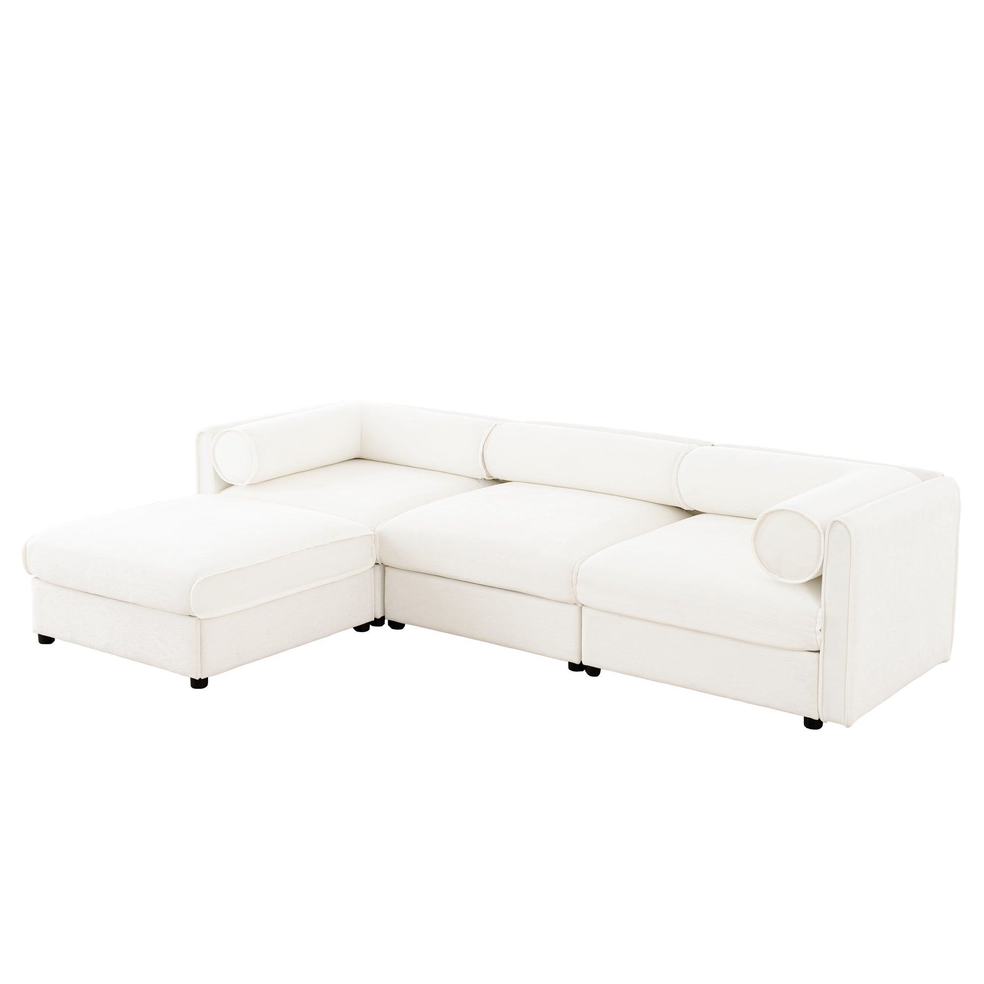 Walker Edison | Canapé d'angle contemporain en chenille blanche avec rangement et pouf