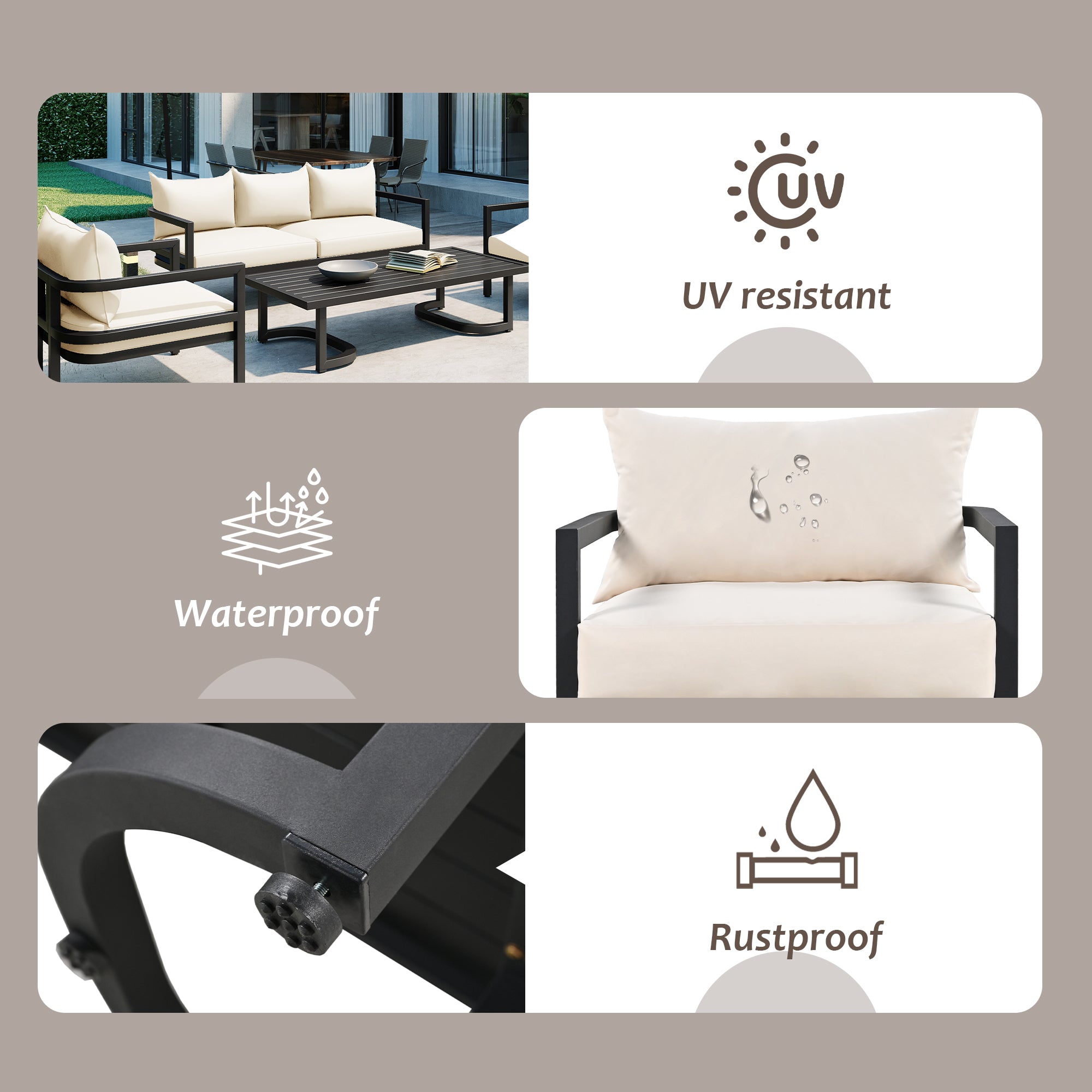 Ensemble de canapés d'extérieur en acier au design incurvé Walker Edison | 