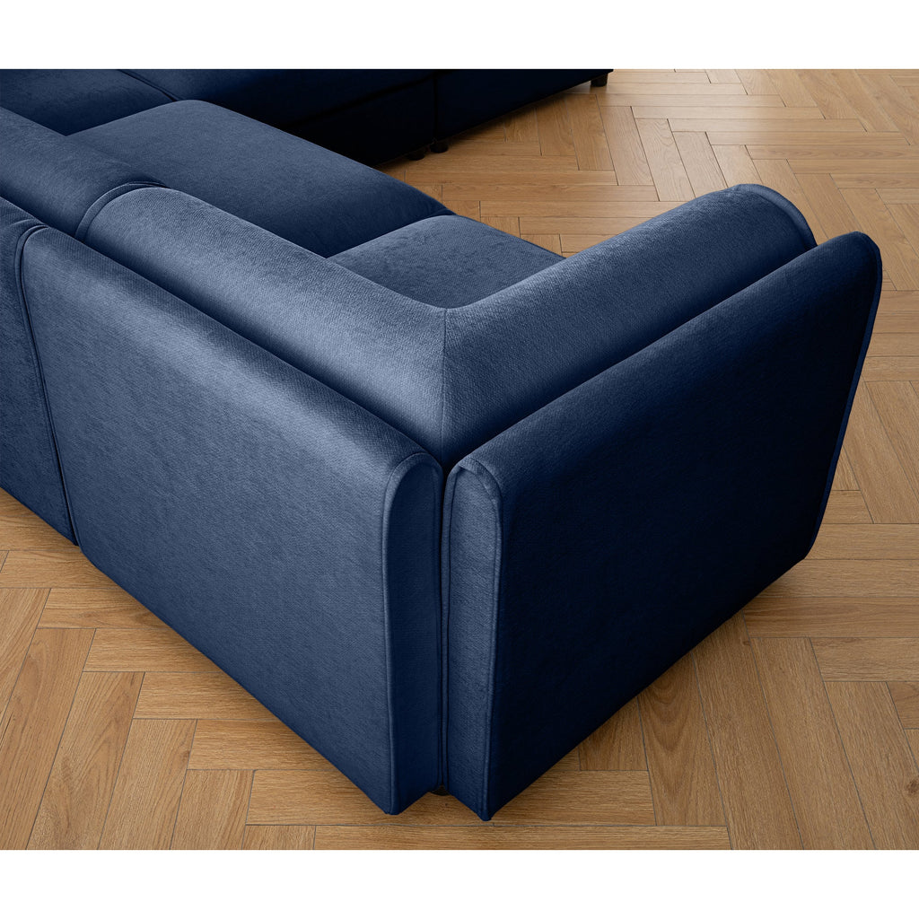 Walker Edison | Élégant canapé d'angle 3 places en chenille bleue avec rangement et pouf