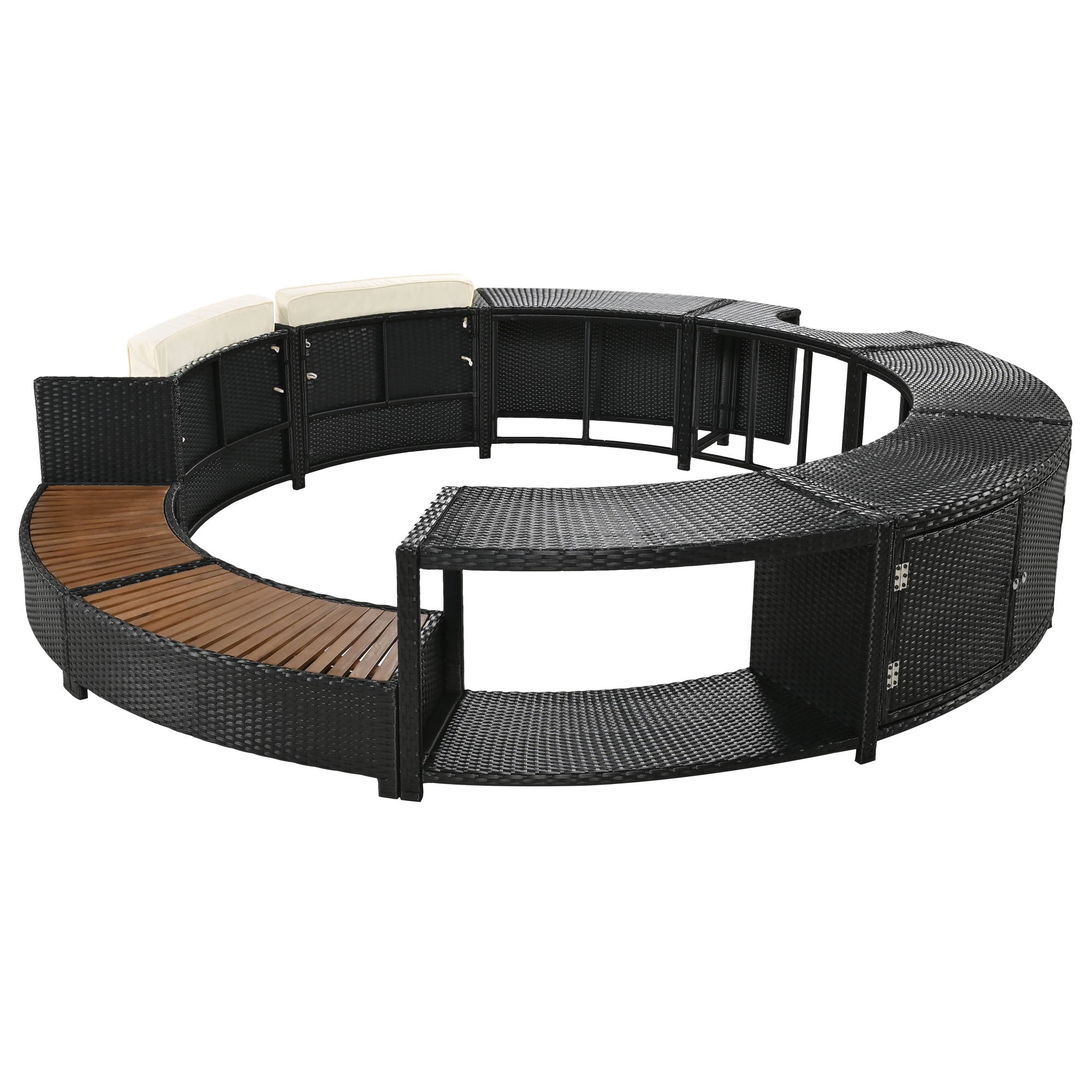 Walker Edison | Ensemble de canapé de patio en rotin avec structure de spa et espaces de rangement