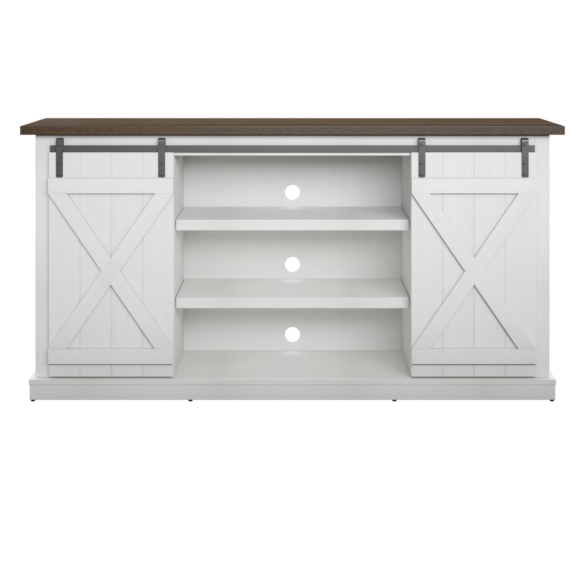 Meuble TV style ferme moderne avec portes coulissantes de style grange pour téléviseurs jusqu'à 70 pouces