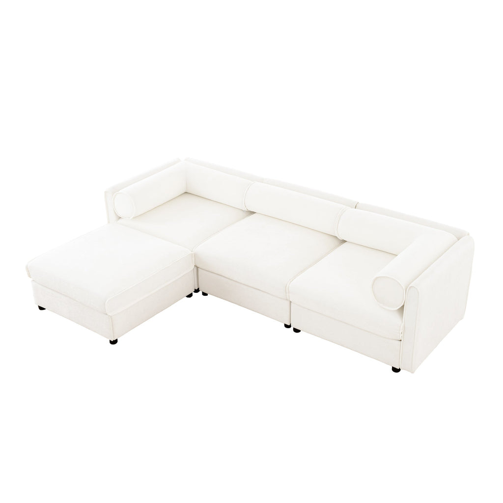 Walker Edison | Canapé d'angle contemporain en chenille blanche avec rangement et pouf