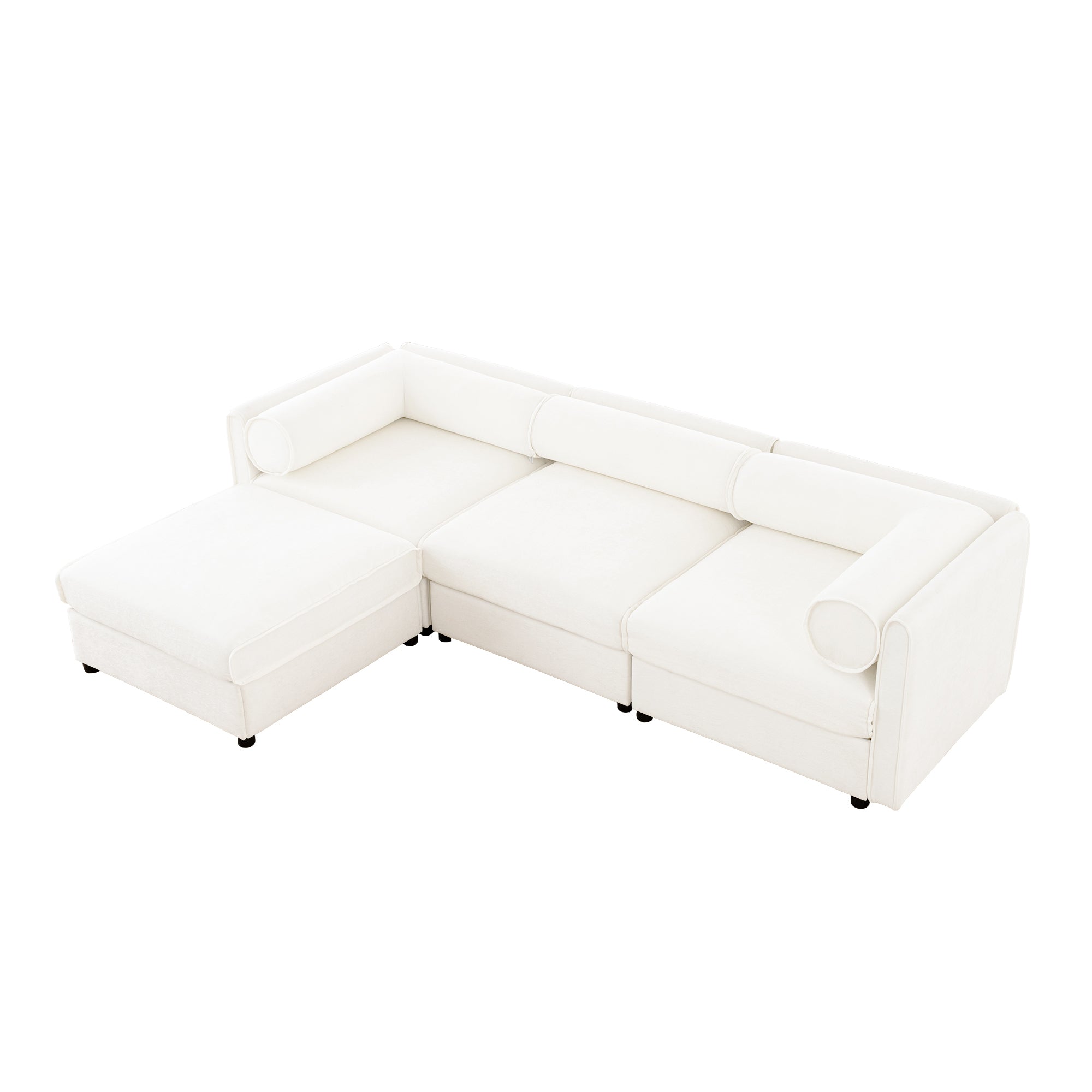 Walker Edison | Canapé d'angle contemporain en chenille blanche avec rangement et pouf