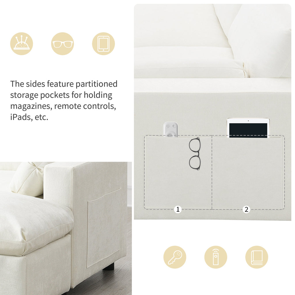 Canapé d'angle modulaire Cloud avec poches de rangement et 2 poufs amovibles