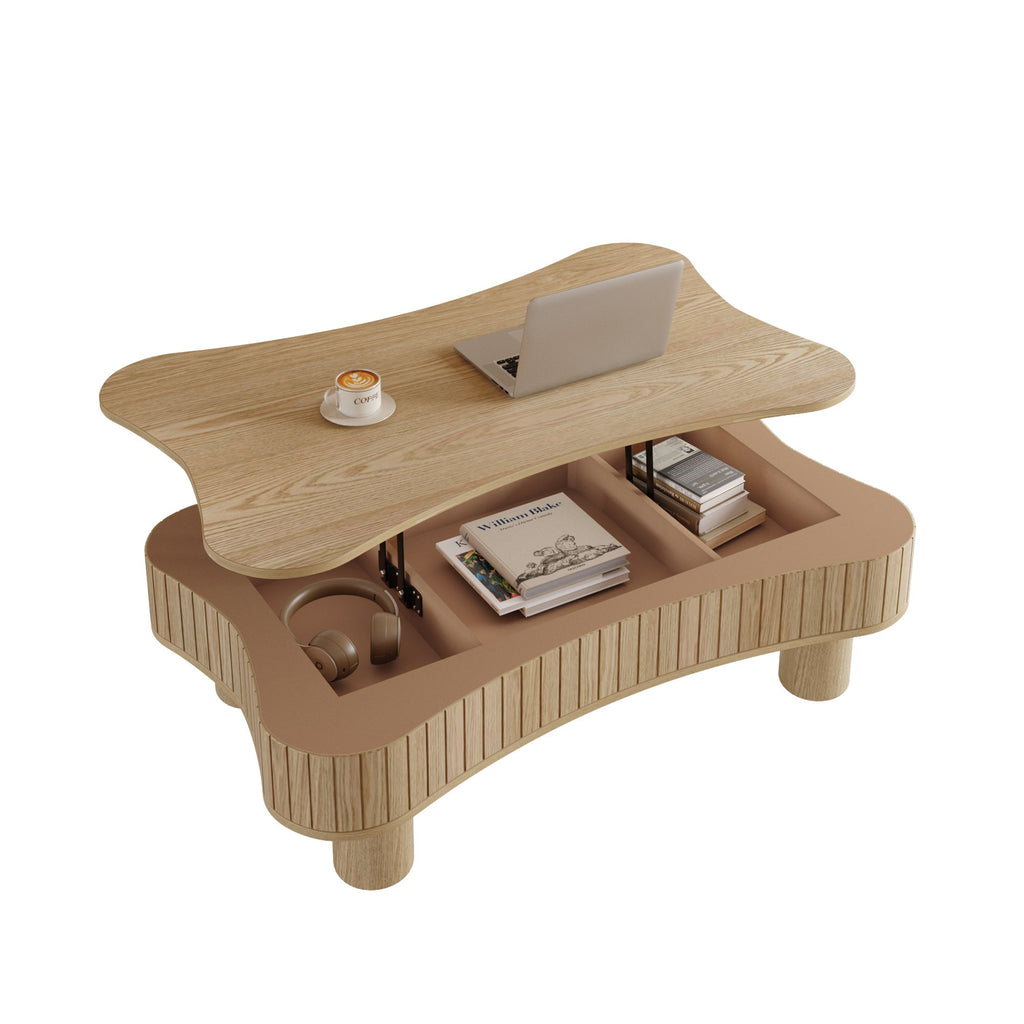 Walker Edison | Table basse et bureau à plateau relevable cannelé Curve Design 