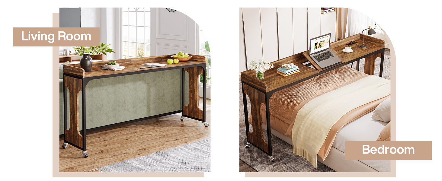 Walker Edison | Table de bureau à roulettes réglable en hauteur pour lit Queen Size 