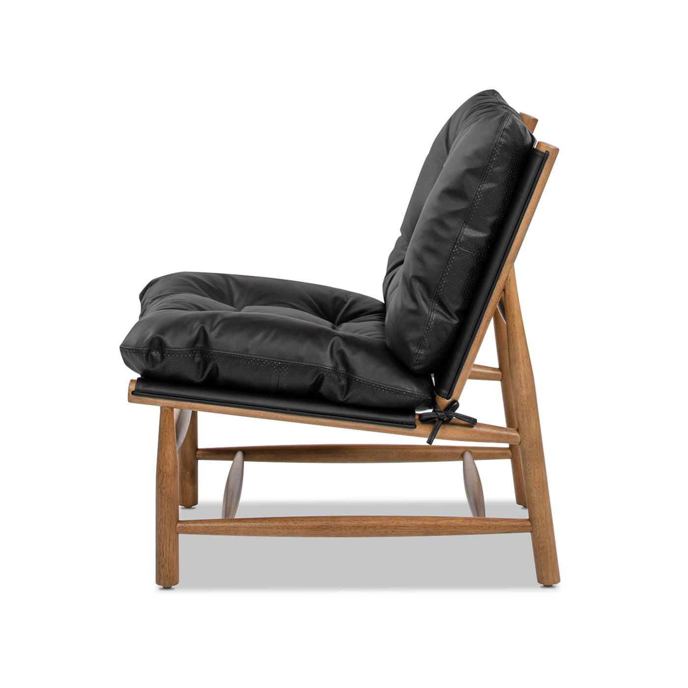 Fauteuil d'appoint Oxford 26,5' Noir en cuir noir, style moderne du milieu du siècle 