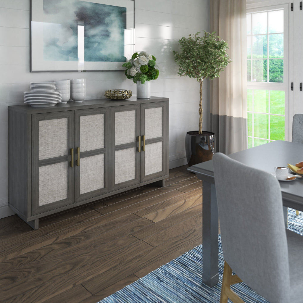 Buffet/lambris de style bohème côtier en lin avec étagères de rangement