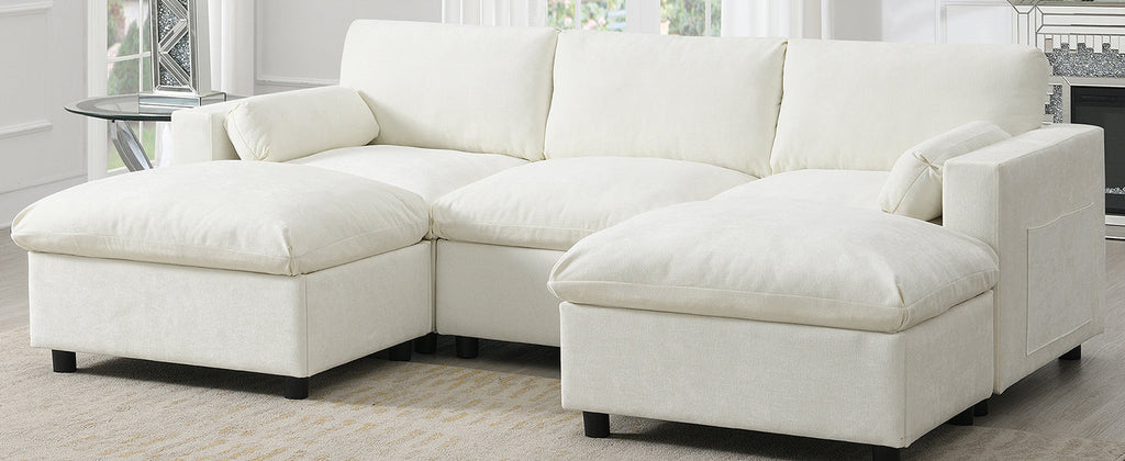 Canapé d'angle modulaire Cloud avec poches de rangement et 2 poufs amovibles