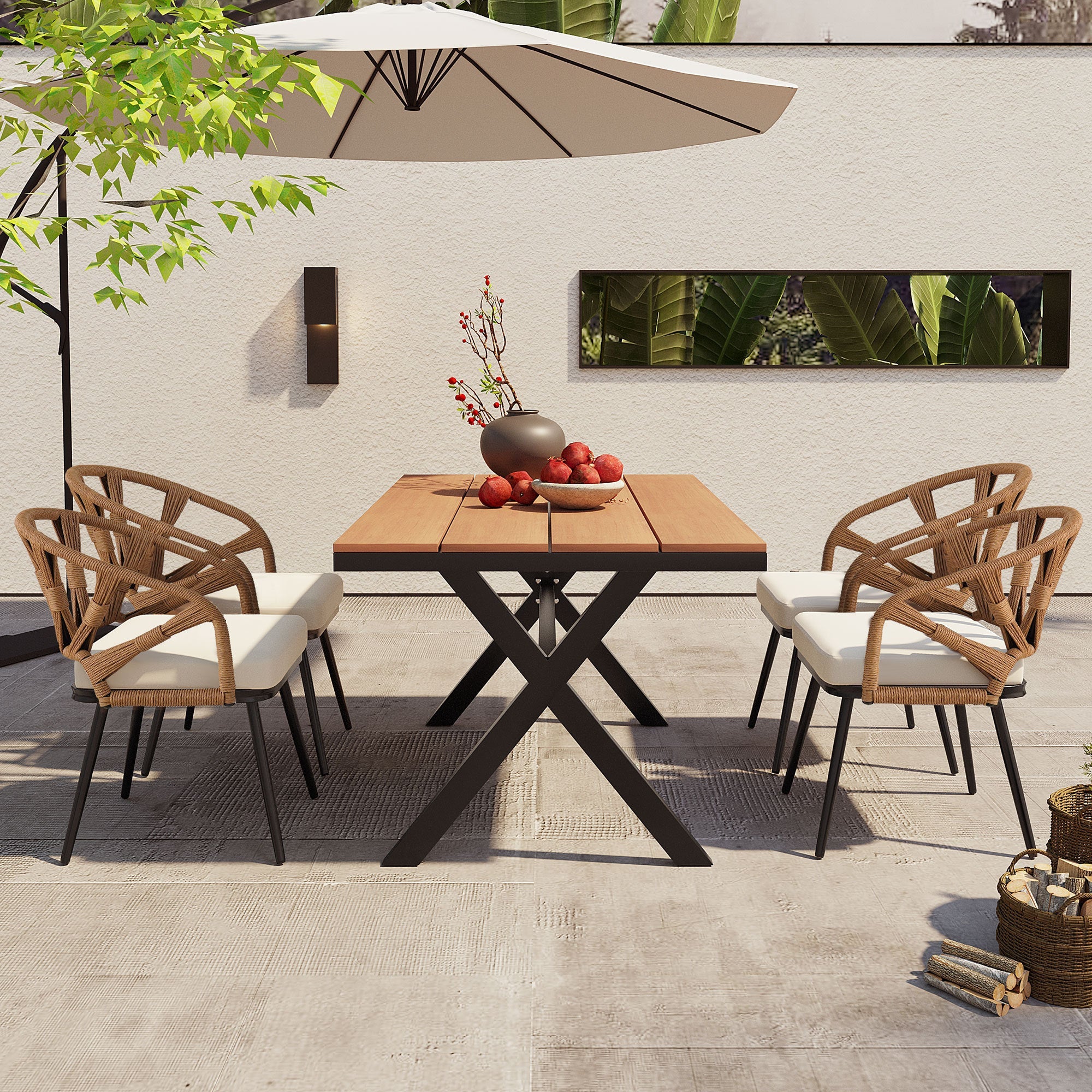 Walker Edison | Ensemble table et chaises de jardin contemporain style U