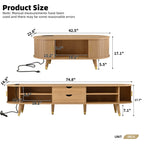Ensemble de meuble TV et table basse ovales en teck cannelé, design incurvé, 3 pièces, pour téléviseurs jusqu'à 80 pouces. 