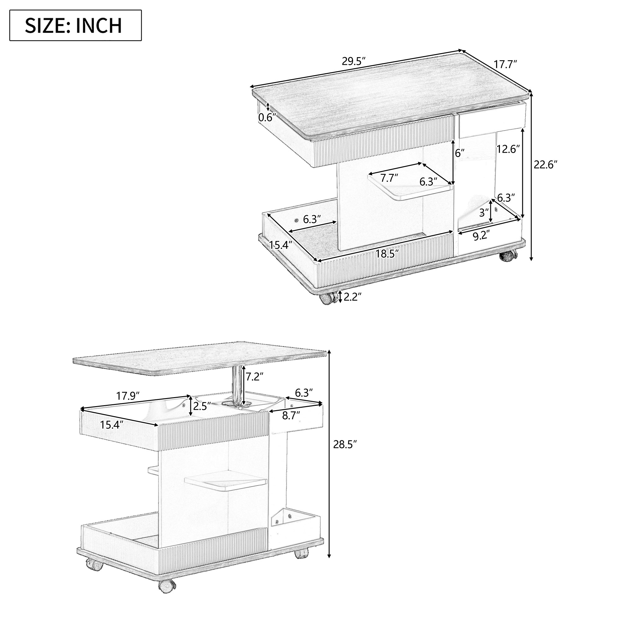 Walker Edison | Table d'appoint multifonctionnelle moderne et réglable avec plateau relevable