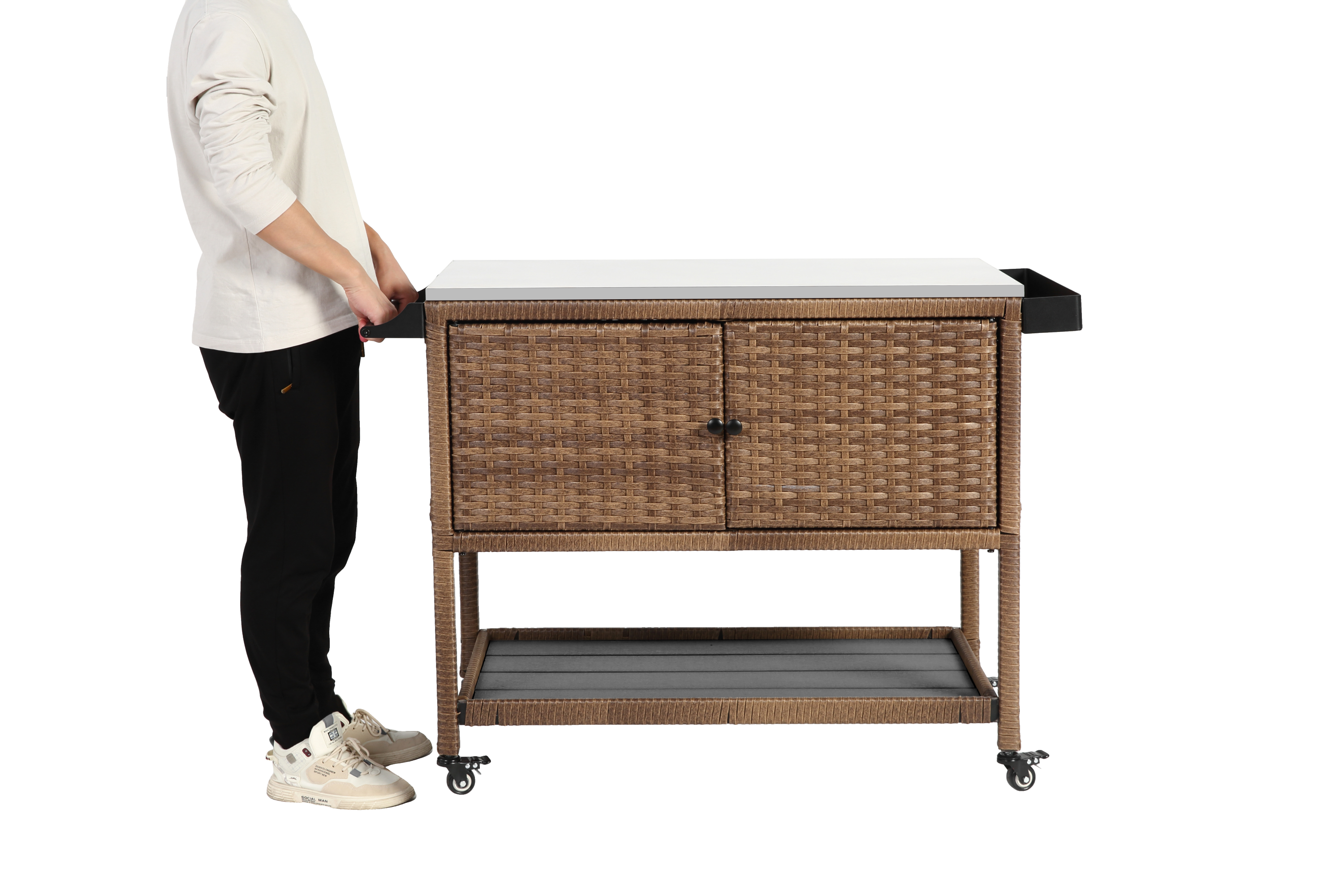 Chariot de bar d'extérieur en osier marron Walker Edison