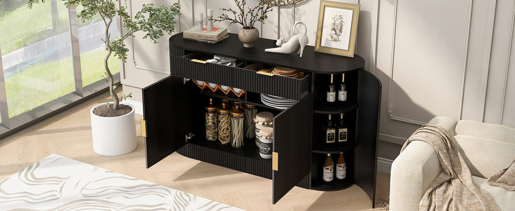 Meuble de rangement d'appoint cannelé au design incurvé - Buffet / Meuble TV