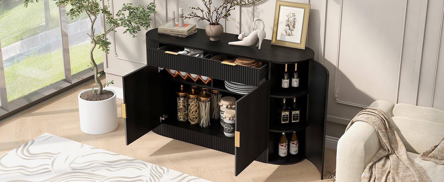 Meuble de rangement d'appoint cannelé au design incurvé - Buffet / Meuble TV