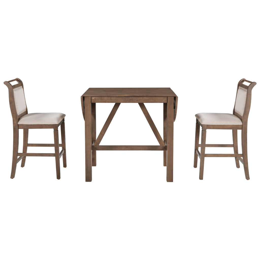 Walker Edison | Ensemble table et chaises de salle à manger 3 pièces en bois, hauteur comptoir, avec abattants