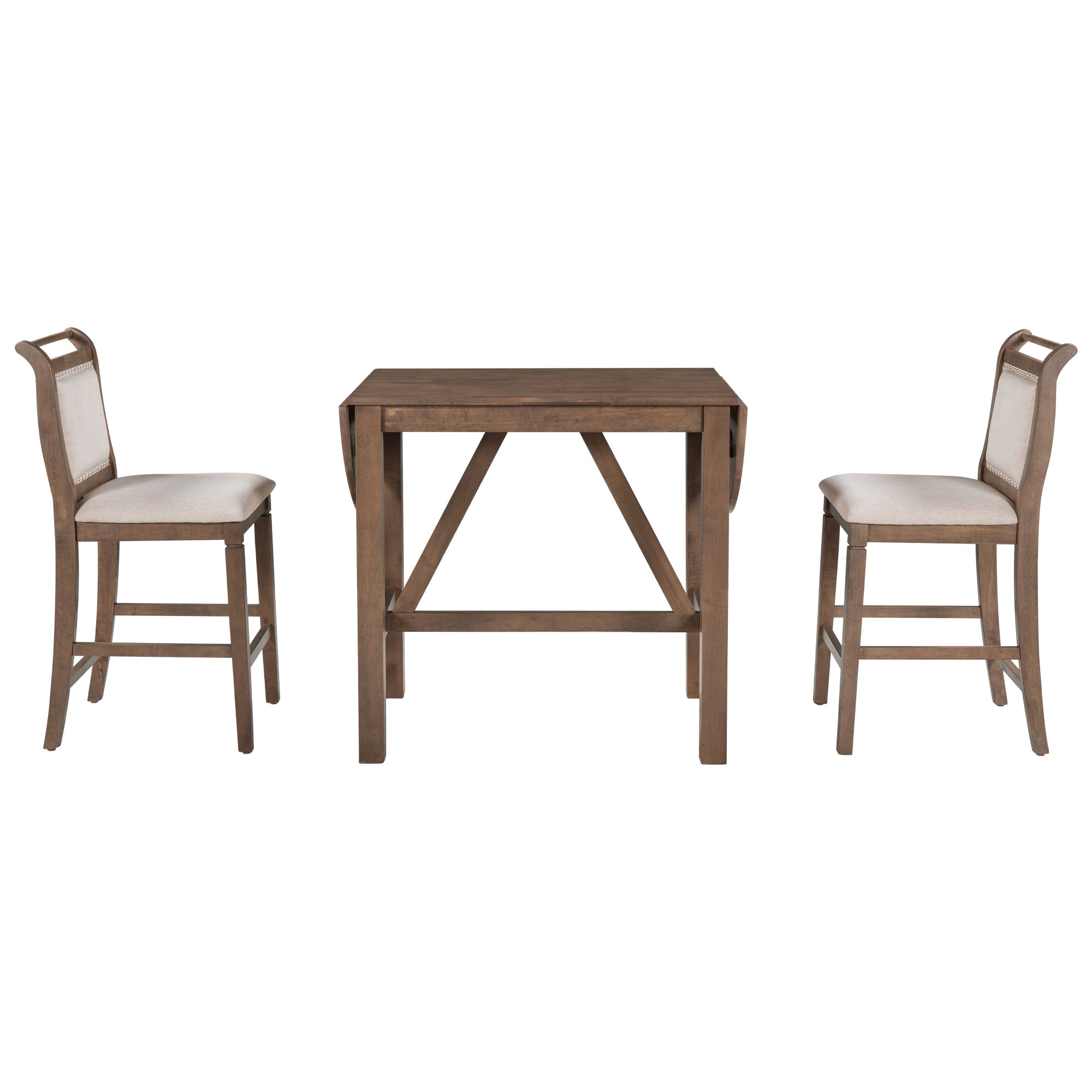 Walker Edison | Ensemble table et chaises de salle à manger 3 pièces en bois, hauteur comptoir, avec abattants