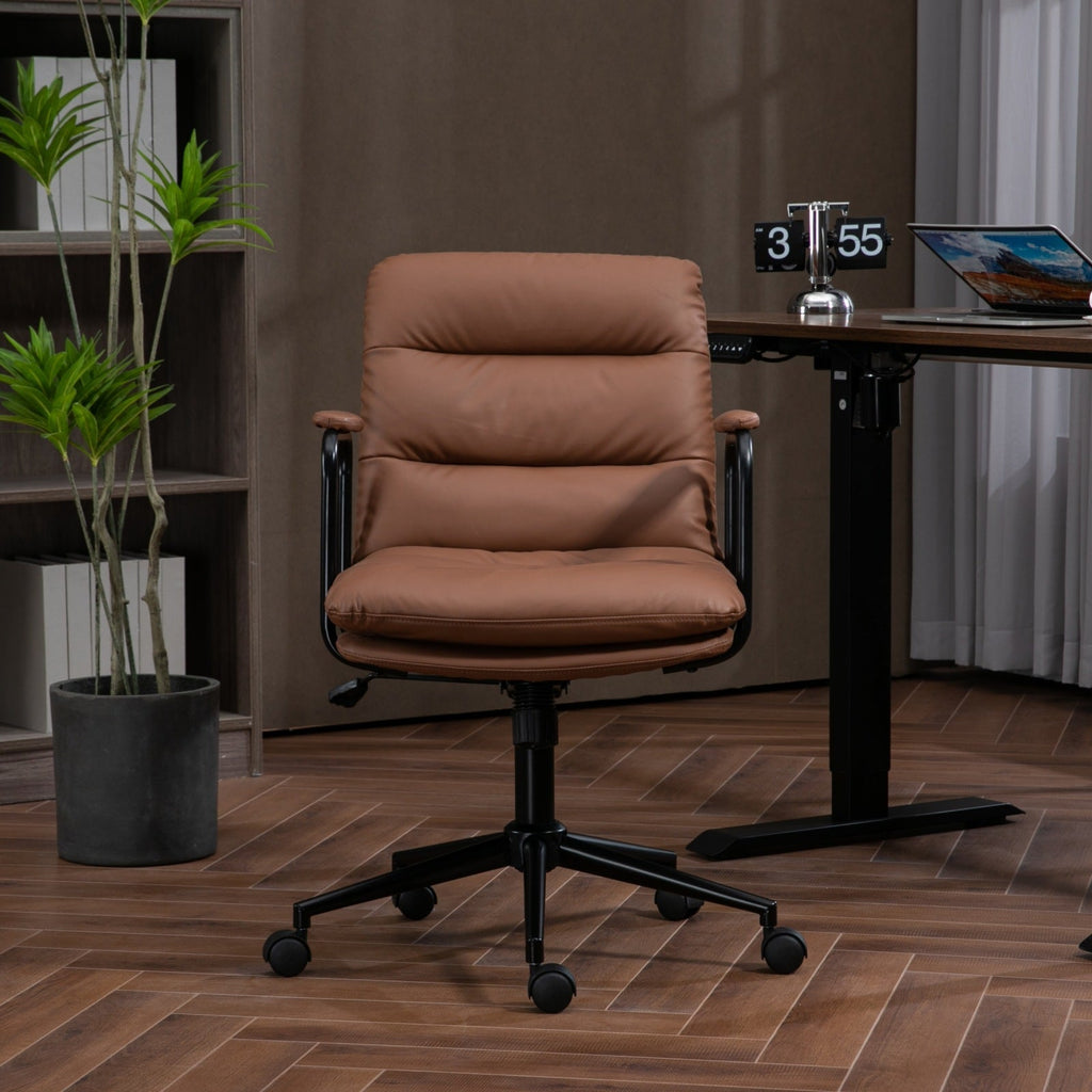 Walker Edison | Chaise de bureau pivotante ergonomique en similicuir marron 