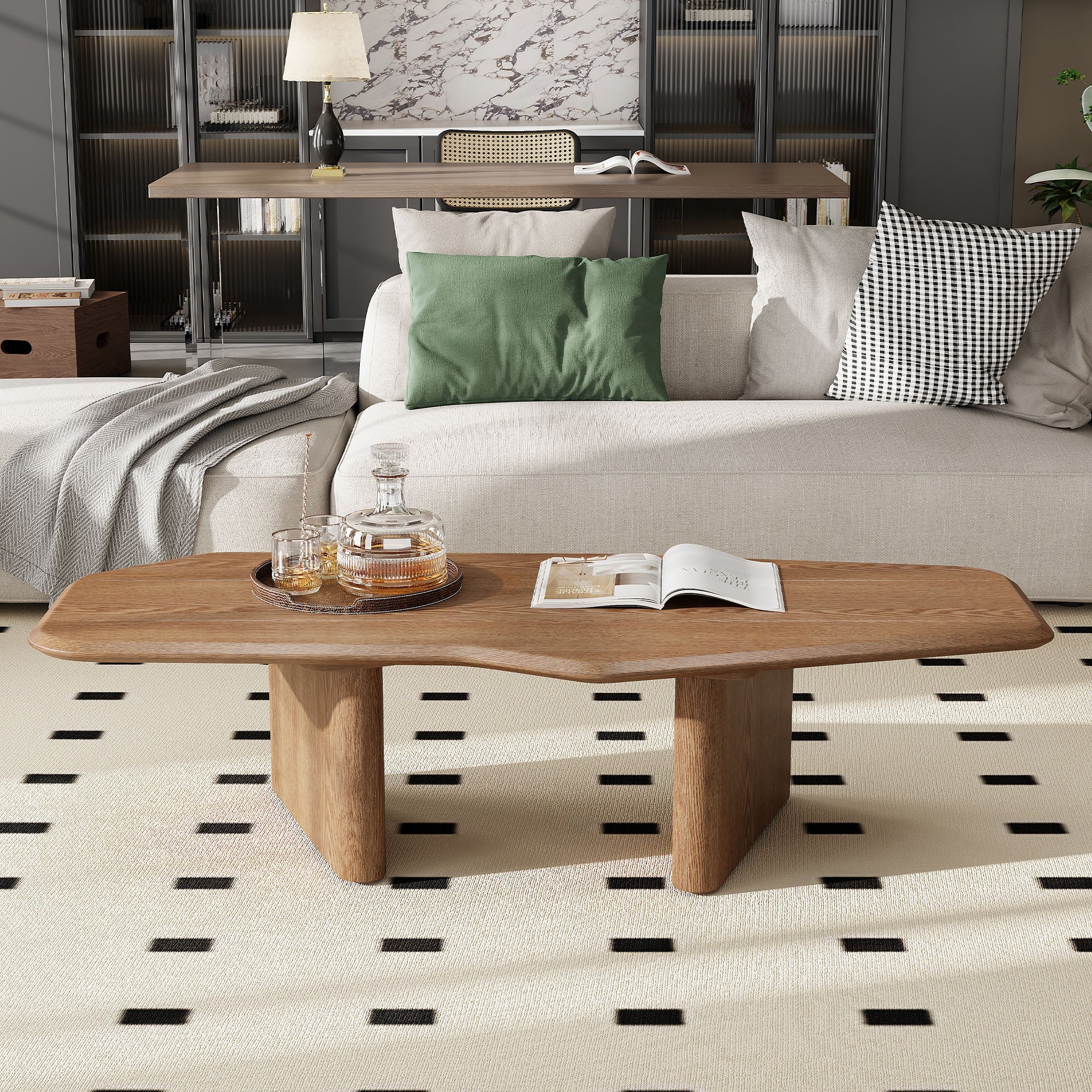 Table basse moderne en placage de frêne rustique 