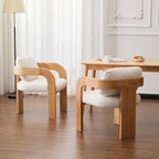 Lot de 2 chaises de salle à manger blanches bouclées avec dossier coussin et structure en bois massif
