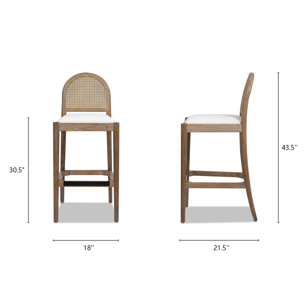 Tabouret de bar Panama Boucle 30,5' à dossier incurvé en rotin, lot de 2 