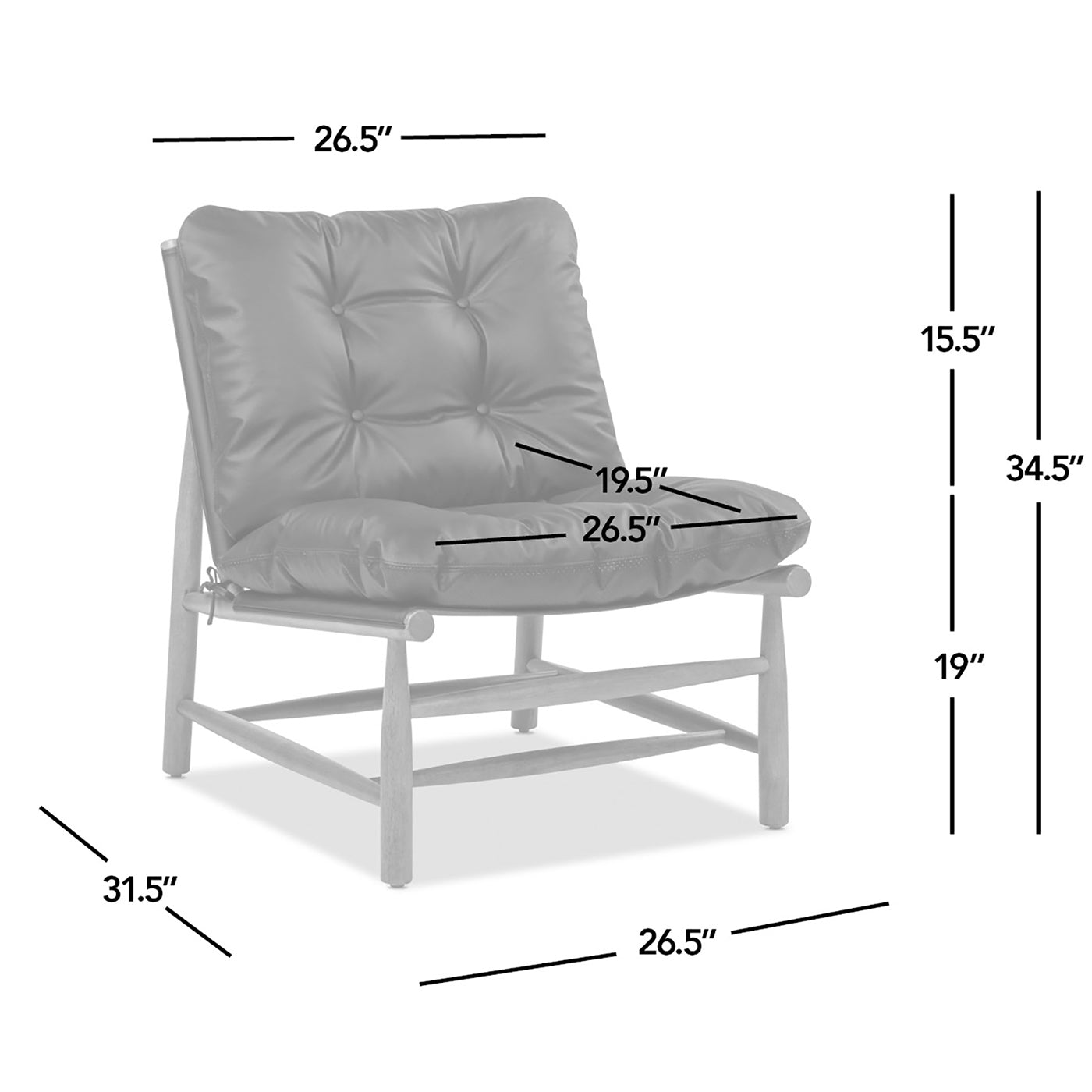 Fauteuil d'appoint Oxford 26,5' Noir en cuir noir, style moderne du milieu du siècle 