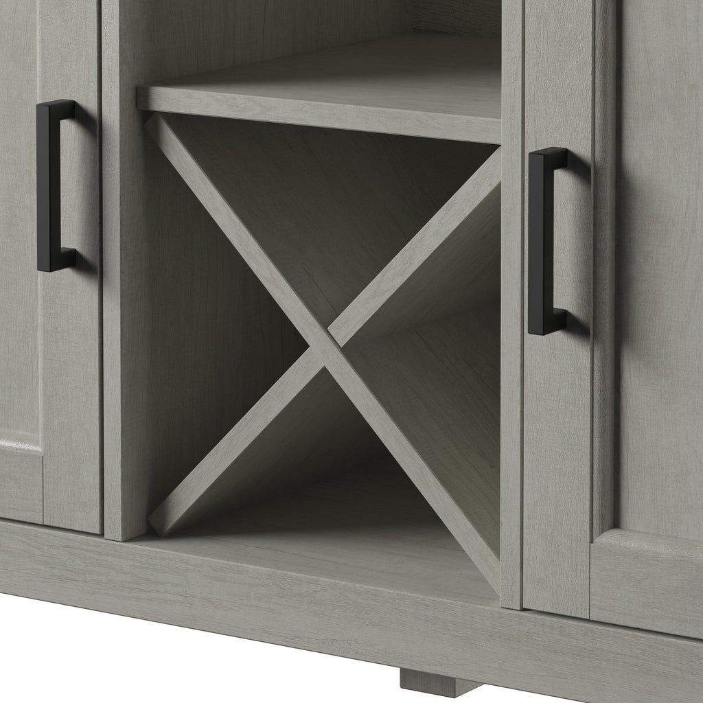 Buffet de style campagnard avec étagères à vin et rangement pour verres à pied