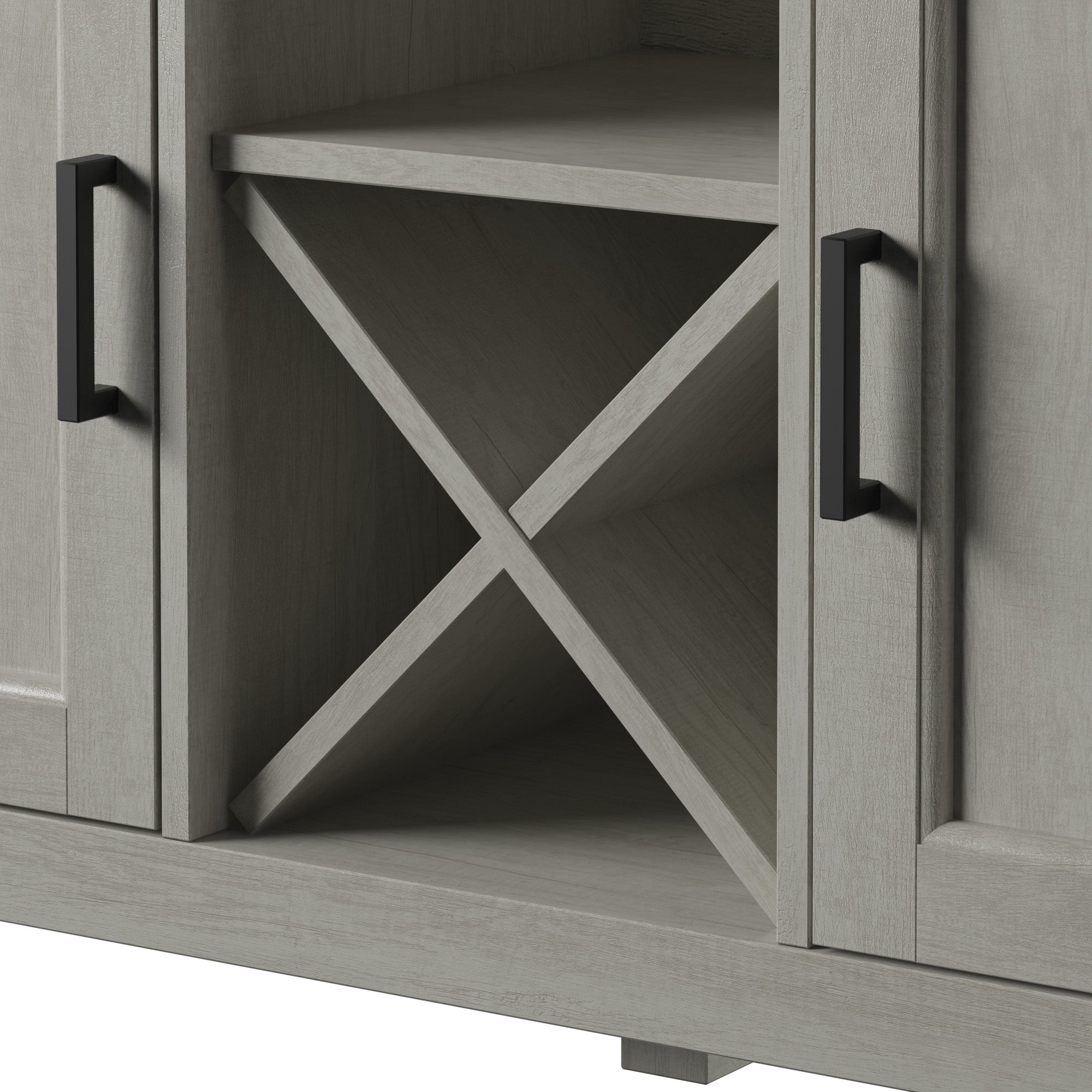 Buffet de style campagnard avec étagères à vin et rangement pour verres à pied