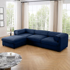 Walker Edison | Élégant canapé d'angle 3 places en chenille bleue avec rangement et pouf