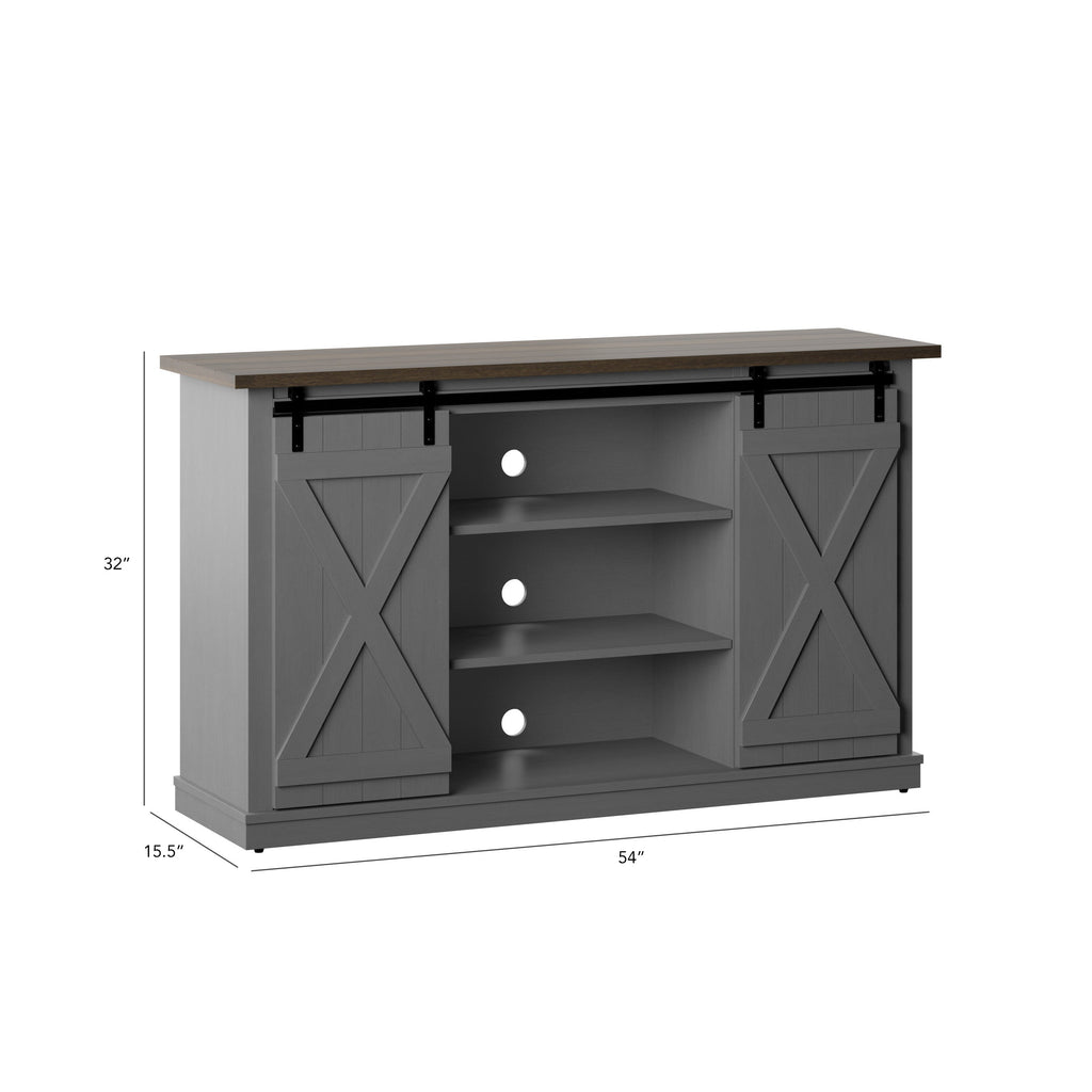 Portes coulissantes de style grange, meuble TV en peuplier de 137 cm, console multimédia