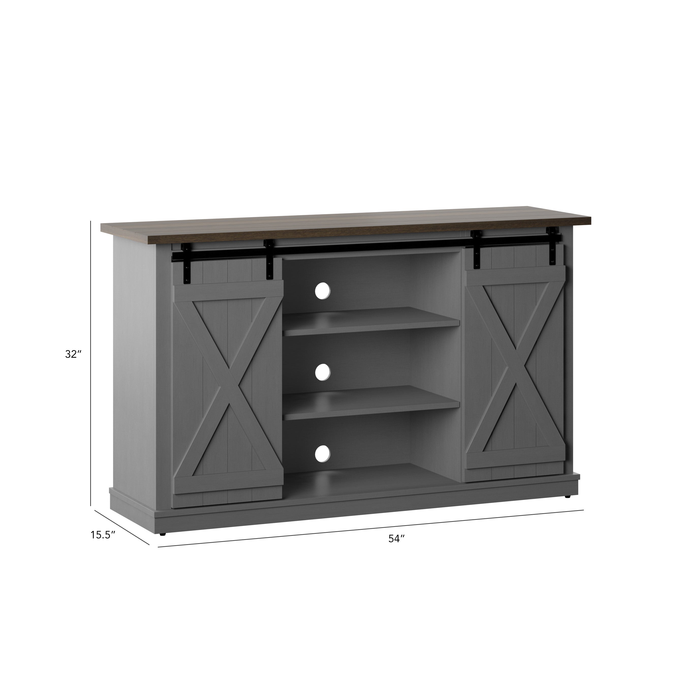 Portes coulissantes de style grange, meuble TV en peuplier de 137 cm, console multimédia