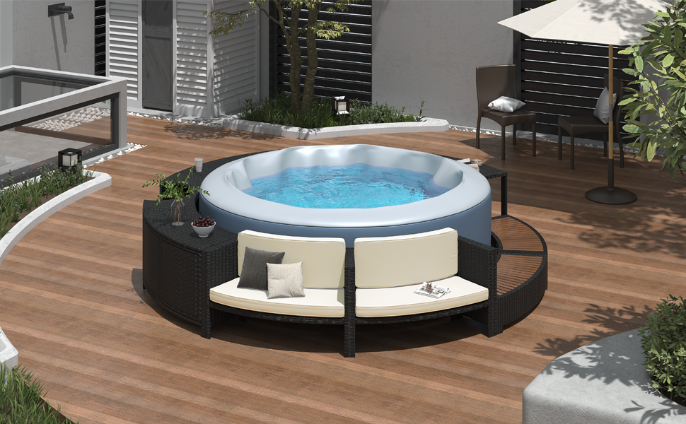 Walker Edison | Ensemble de canapé de patio en rotin avec structure de spa et espaces de rangement